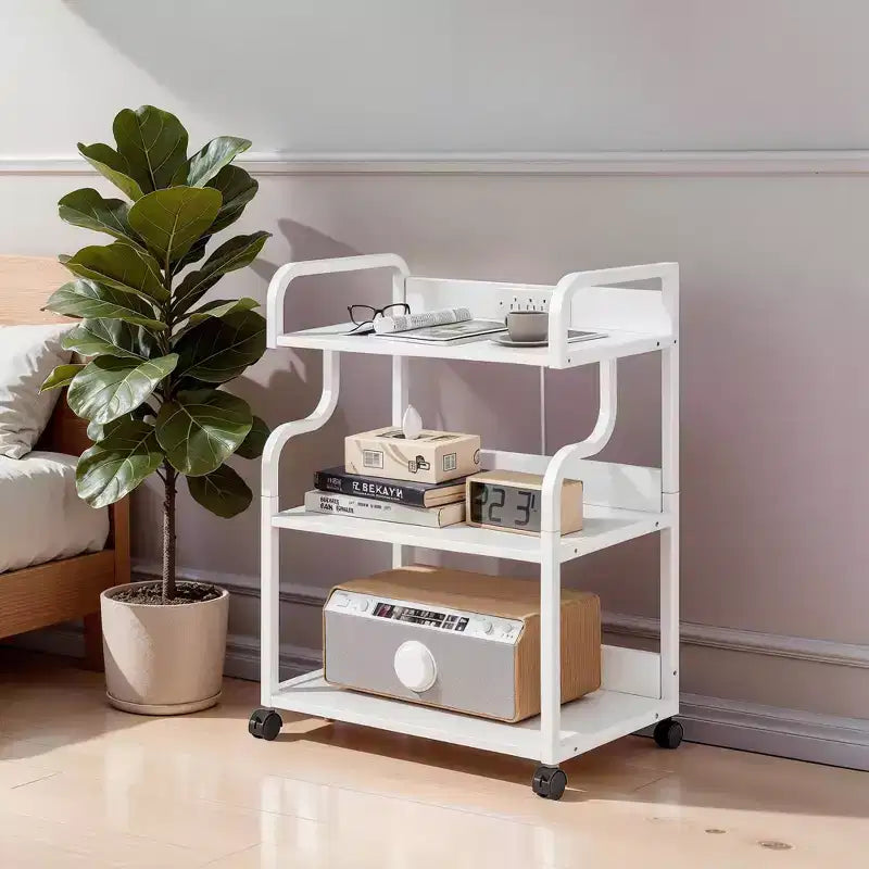 VECELO 3-Tier Storage Cabinet Large Printer Stand with Charging Station Rolling Storage Cart with Wheels for Office or Living Room White
