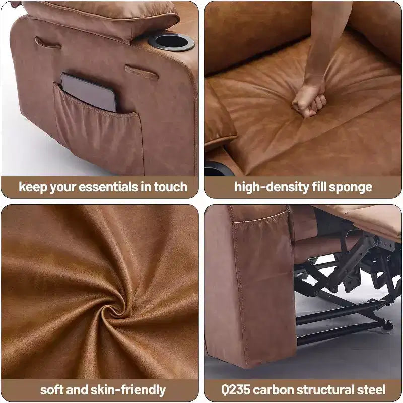 Fauteuil inclinable électrique en PU avec siège large, massage et chauffage