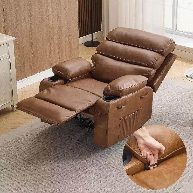 Fauteuil inclinable électrique en PU avec siège large, massage et chauffage