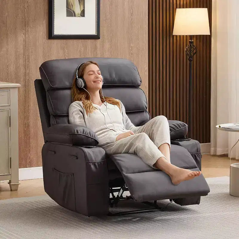 Fauteuil inclinable électrique en PU avec siège large, massage et chauffage