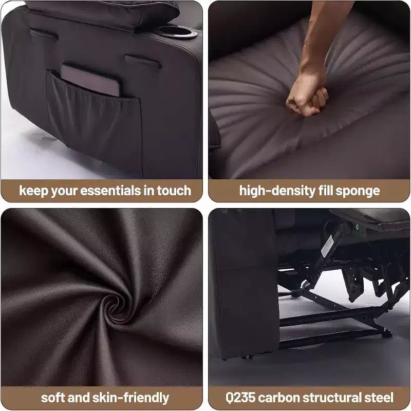 Fauteuil inclinable électrique en PU avec siège large, massage et chauffage