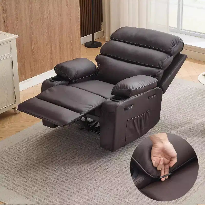 Fauteuil inclinable électrique en PU avec siège large, massage et chauffage