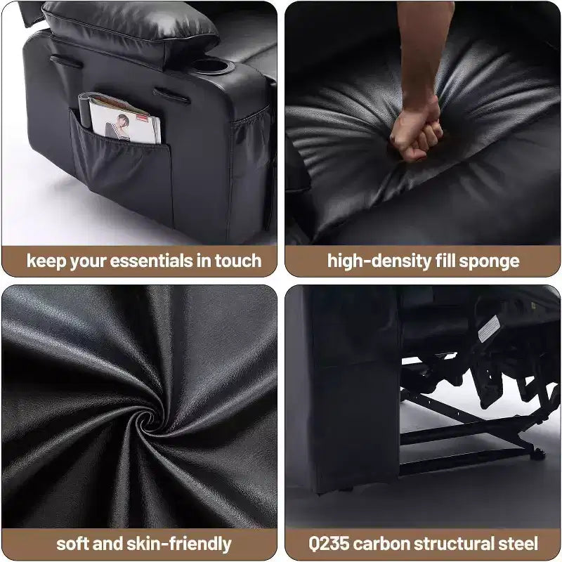 Fauteuil inclinable électrique en PU avec siège large, massage et chauffage
