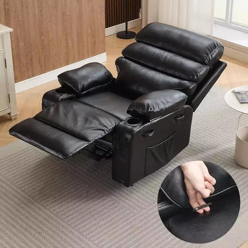 Fauteuil inclinable électrique en PU avec siège large, massage et chauffage