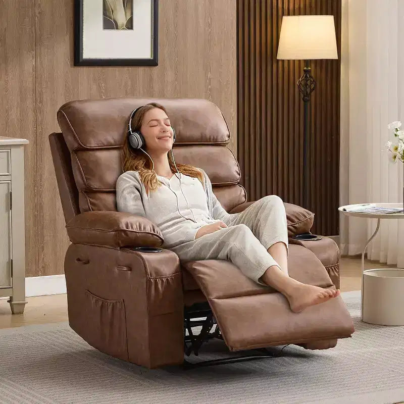 Fauteuil inclinable électrique en PU avec siège large, massage et chauffage