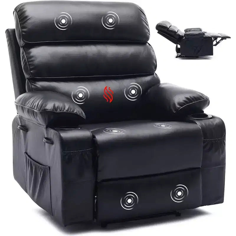Acekool Power Recliner Chair PU Wide Seat Massage Heat Electric Recliner with Cup Holder for Bedroom