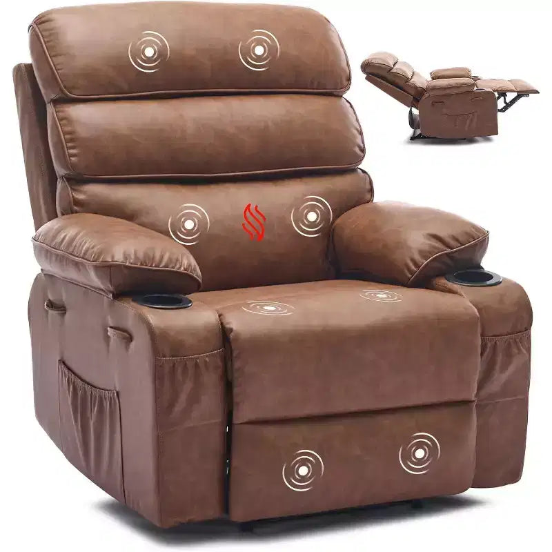 Fauteuil inclinable électrique en PU avec siège large, massage et chauffage