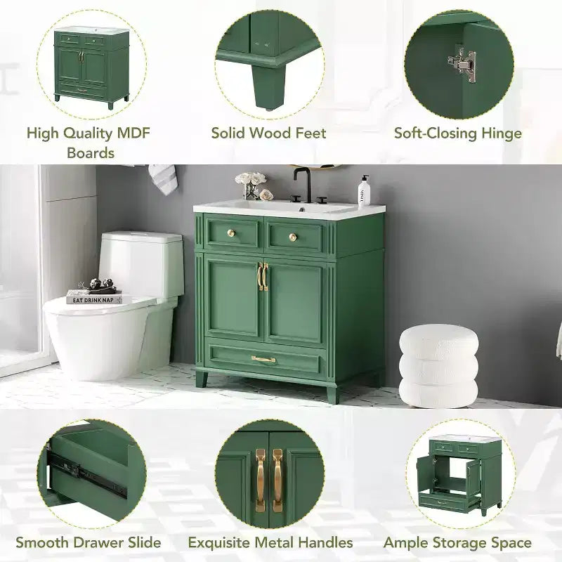 Meuble-lavabo blanc avec armoire de rangement et tiroir inférieur