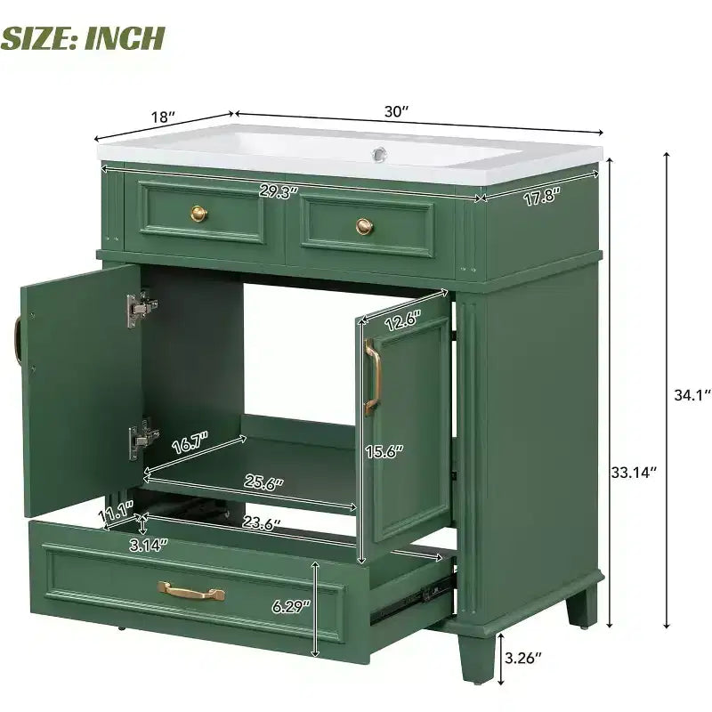 Meuble-lavabo blanc avec armoire de rangement et tiroir inférieur