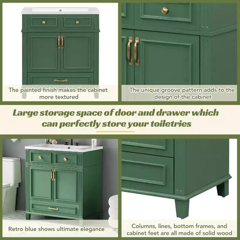 Meuble-lavabo blanc avec armoire de rangement et tiroir inférieur