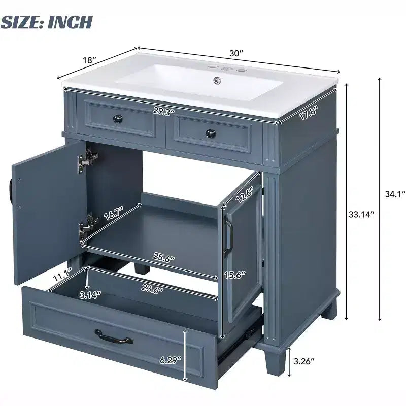 Meuble-lavabo blanc avec armoire de rangement et tiroir inférieur