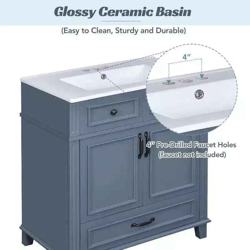 Meuble-lavabo blanc avec armoire de rangement et tiroir inférieur