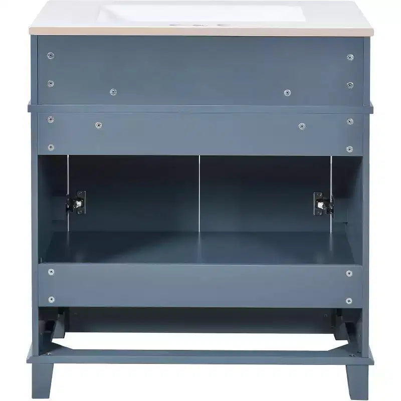 Meuble-lavabo blanc avec armoire de rangement et tiroir inférieur