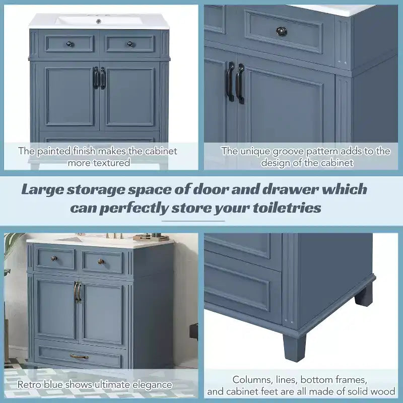 Meuble-lavabo blanc avec armoire de rangement et tiroir inférieur