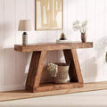 Acekool 2-Tier Industrial Entryway Console Table with Open Storage Shelves Farmhouse Sofa Table for Living Room