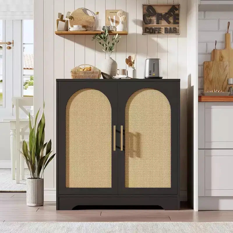 31.5'' Sideboard Buffet Cabinet with Storage-Credenza Sideboard with 2/4 Rattan Doors Modern Console Table Coffee Bar Cabinet for Entryway