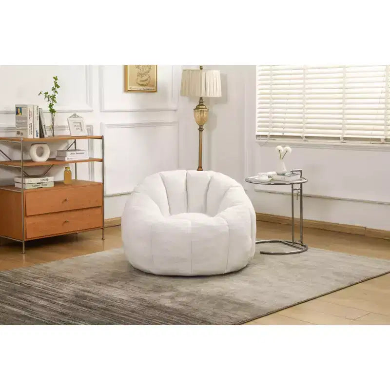 Okak Teddy Fabric Giant Bean Bag Chair Lazy Sofa Chair Bean Bag Sofa with Armrest and Memory Foam Modern Floor Chair for Living Room