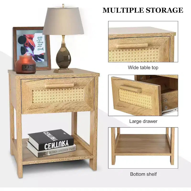 Étagère de rangement de petite commode en rotin moderne Table de chevet