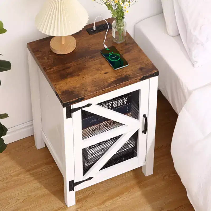 Table de chevet rustique avec station de recharge – Table d'appoint en bois