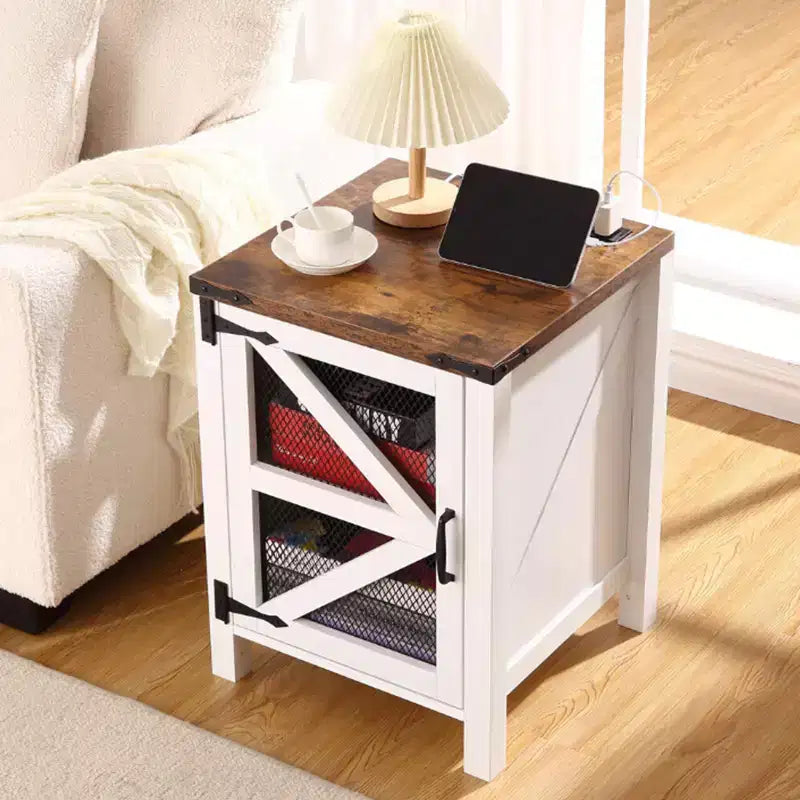 Table de chevet rustique avec station de recharge – Table d'appoint en bois