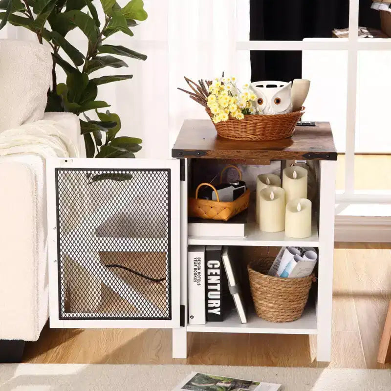 Table de chevet rustique avec station de recharge – Table d'appoint en bois