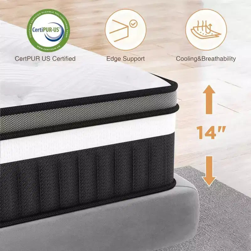 Matelas hybride Queen en mousse à mémoire de forme et gel à ressorts ensachés fermeté moyenne