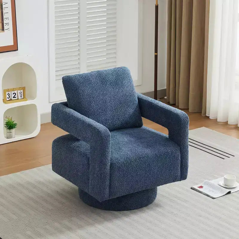 Fauteuil d'appoint carré pivotant moderne en tissu bouclette avec dossier ouvert