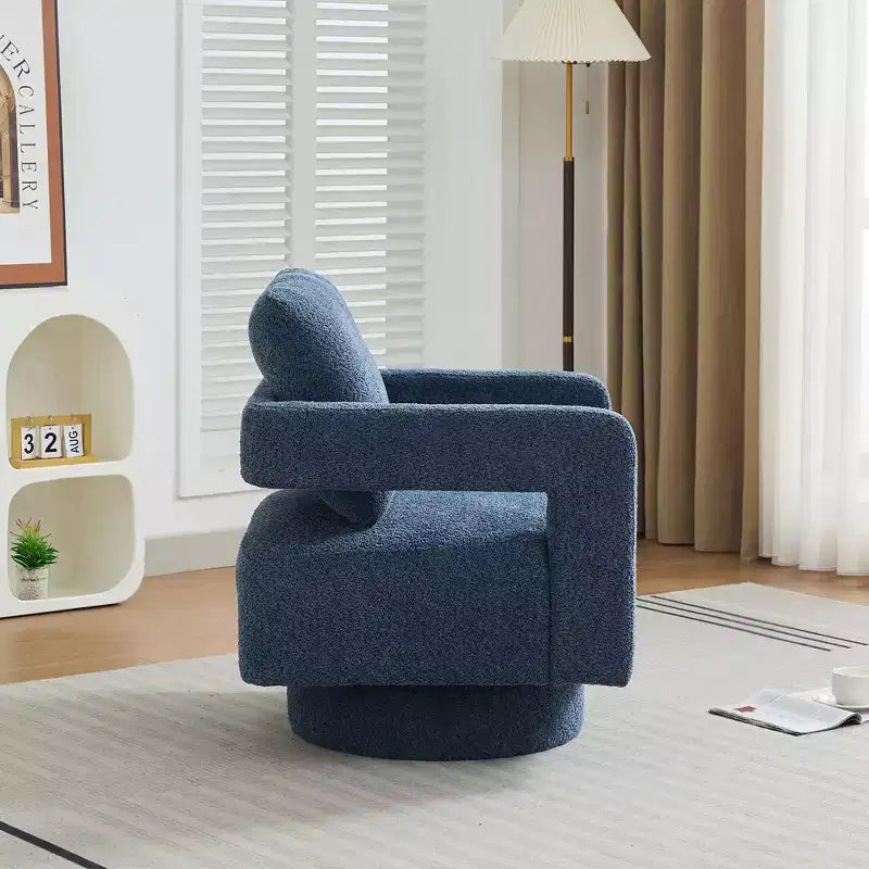 Fauteuil d'appoint carré pivotant moderne en tissu bouclette avec dossier ouvert