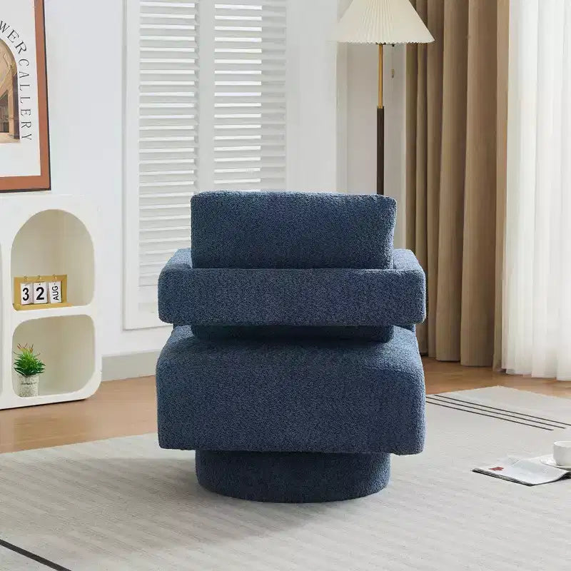 Fauteuil d'appoint carré pivotant moderne en tissu bouclette avec dossier ouvert