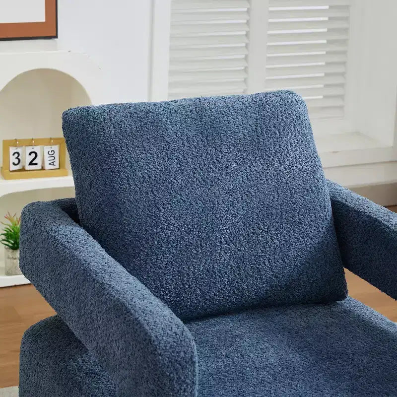 Fauteuil d'appoint carré pivotant moderne en tissu bouclette avec dossier ouvert