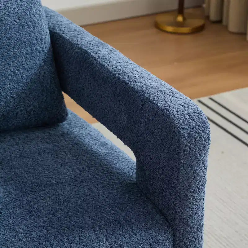 Fauteuil d'appoint carré pivotant moderne en tissu bouclette avec dossier ouvert
