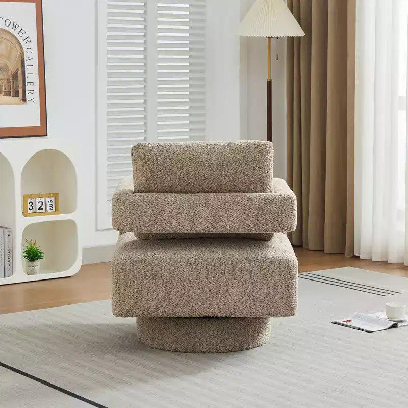 Fauteuil d'appoint carré pivotant moderne en tissu bouclette avec dossier ouvert