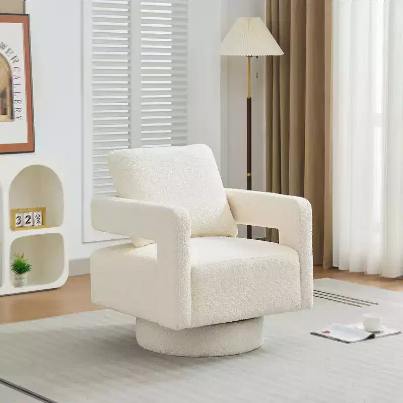 Fauteuil d'appoint carré pivotant moderne en tissu bouclette avec dossier ouvert