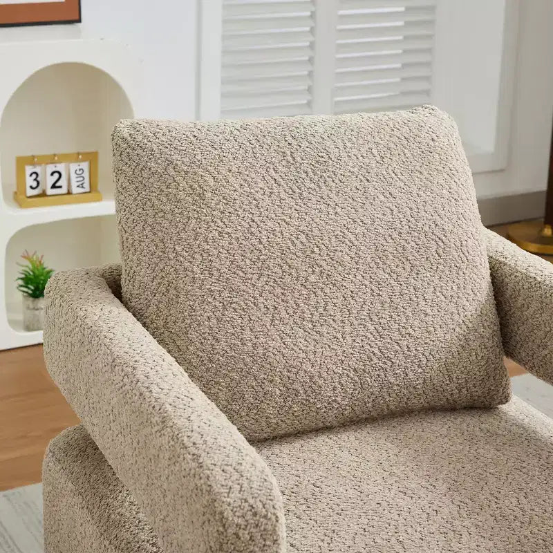 Fauteuil d'appoint carré pivotant moderne en tissu bouclette avec dossier ouvert