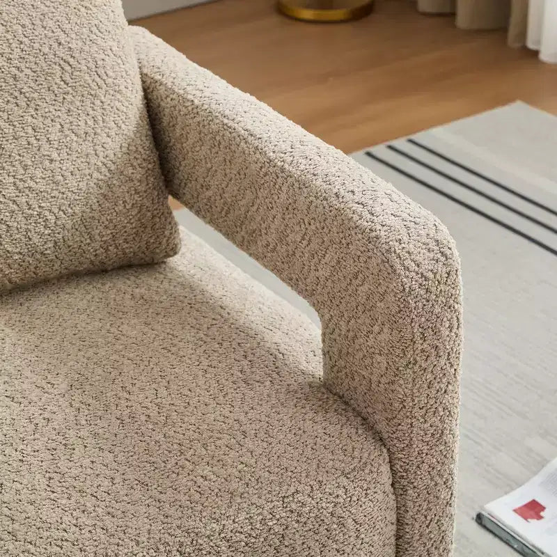 Fauteuil d'appoint carré pivotant moderne en tissu bouclette avec dossier ouvert