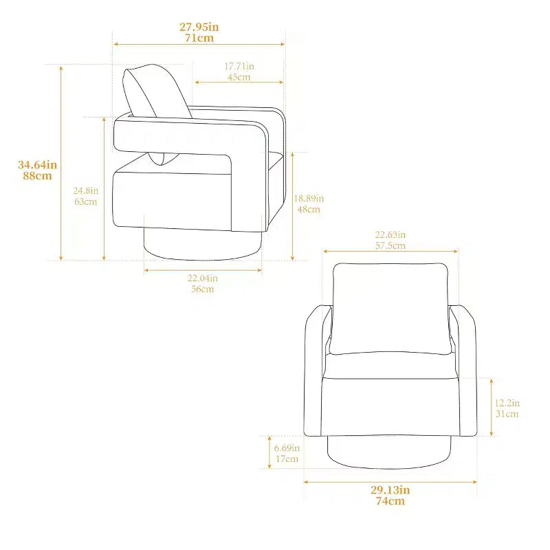 Fauteuil d'appoint carré pivotant moderne en tissu bouclette avec dossier ouvert