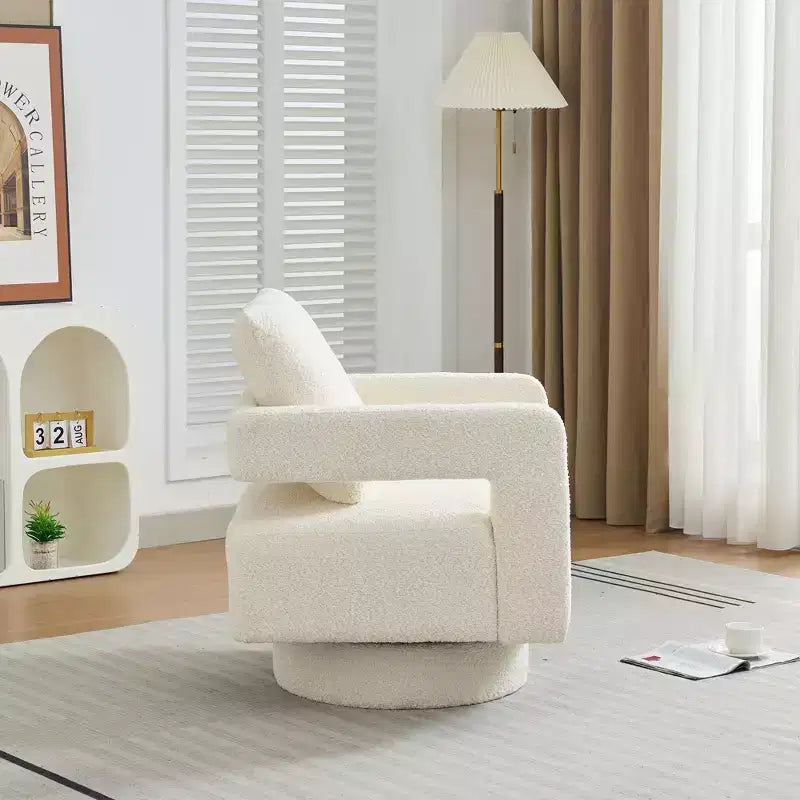 Fauteuil d'appoint carré pivotant moderne en tissu bouclette avec dossier ouvert