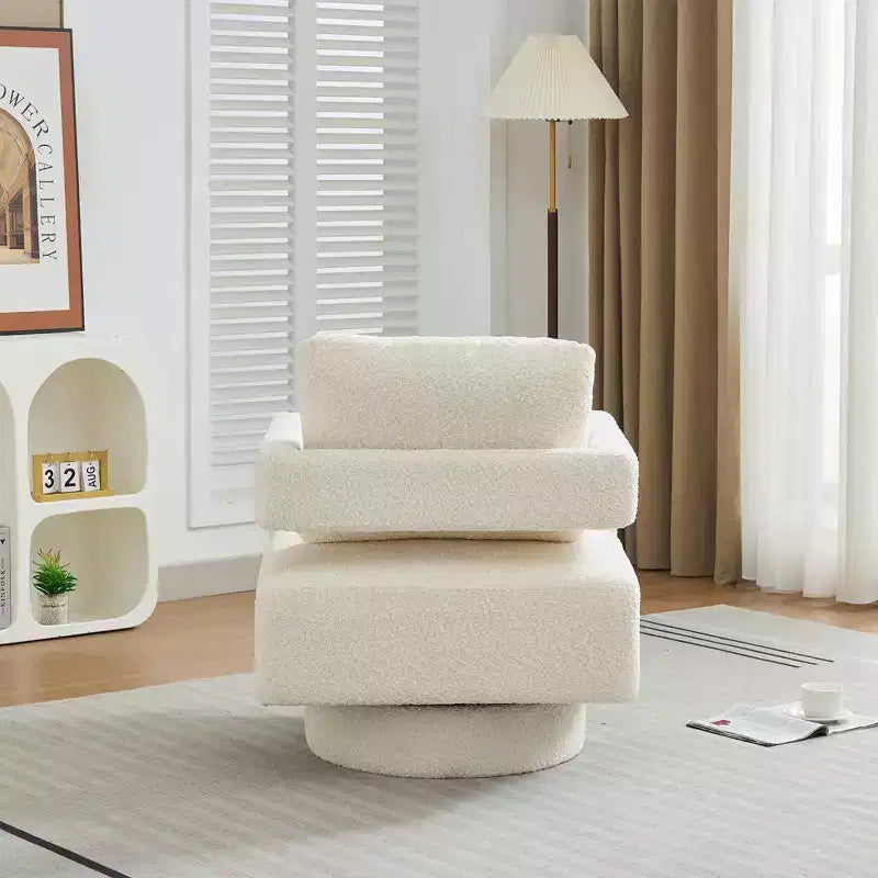 Fauteuil d'appoint carré pivotant moderne en tissu bouclette avec dossier ouvert