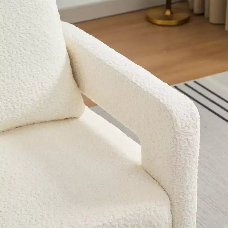 Fauteuil d'appoint carré pivotant moderne en tissu bouclette avec dossier ouvert