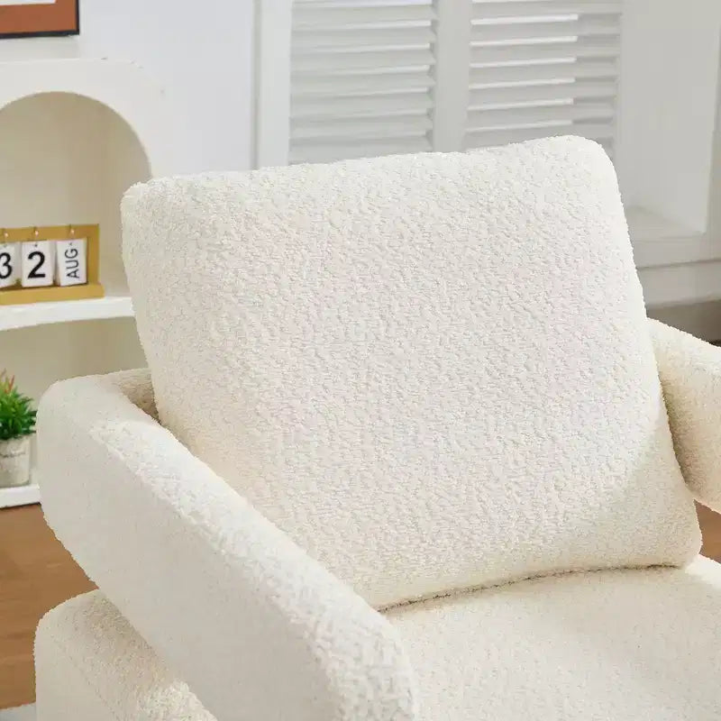 Fauteuil d'appoint carré pivotant moderne en tissu bouclette avec dossier ouvert