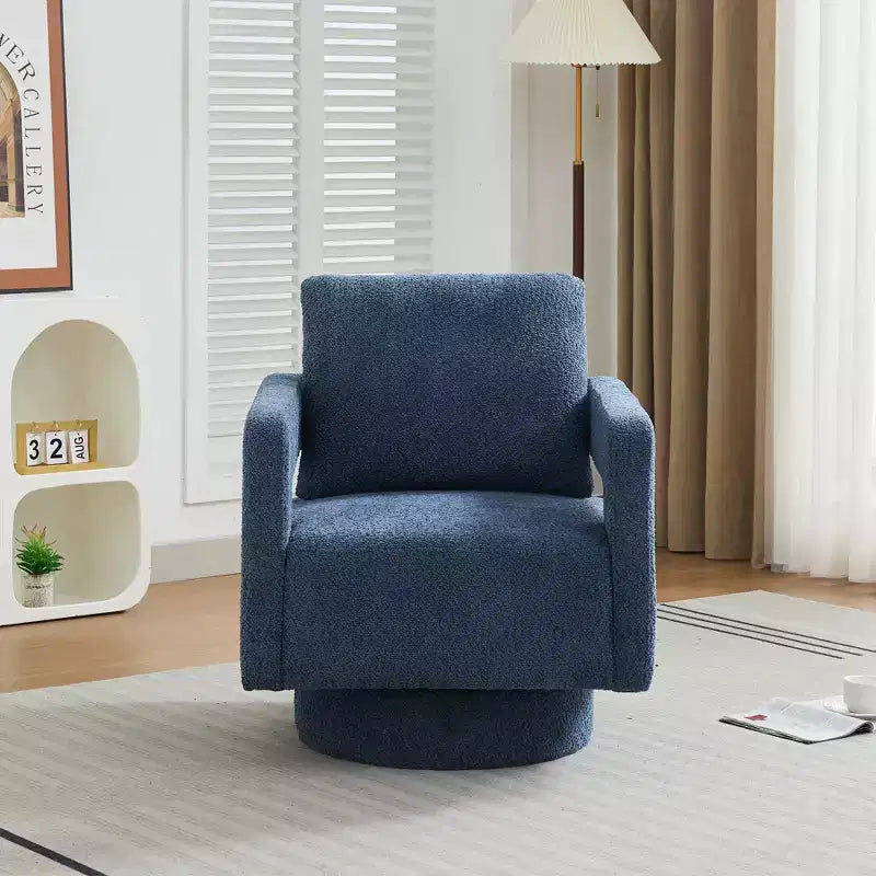 Fauteuil d'appoint carré pivotant moderne en tissu bouclette avec dossier ouvert