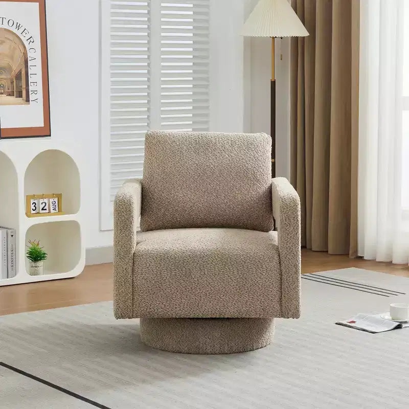 Fauteuil d'appoint carré pivotant moderne en tissu bouclette avec dossier ouvert