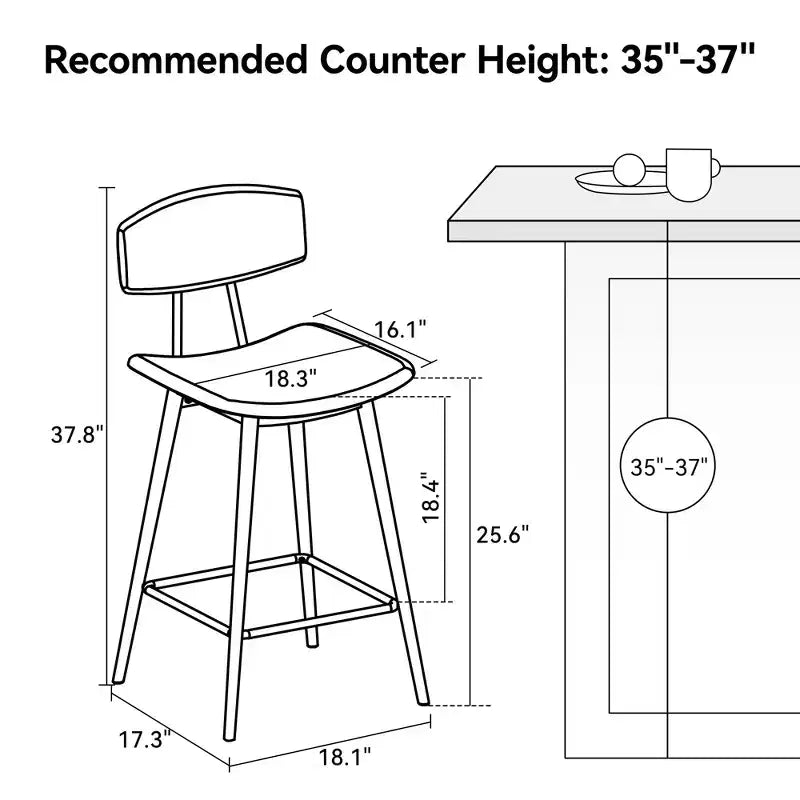 Tabourets de bar hauteur comptoir en similicuir avec dossier