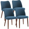 Linen Upholstered Dining Chair with Solid Wood Legs Wooden Kitchen Chair Kitchen Chairs with Thick Cushions for Dining Room Living Room