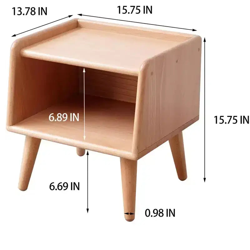 Table de chevet en hêtre massif avec rangement ouvert