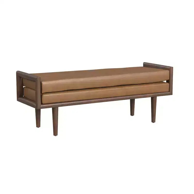 Banc en bois avec siège rembourré en similicuir, ottoman rectangulaire, sièges d'entrée