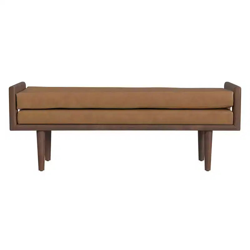 Banc en bois avec siège rembourré en similicuir, ottoman rectangulaire, sièges d'entrée